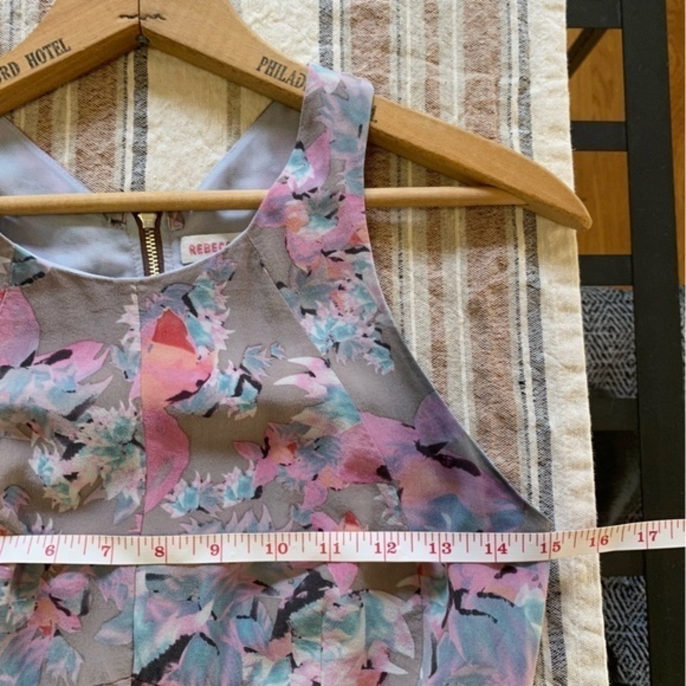Rebecca Taylor Gray Pink Blue Silk Floral Mai Tai Time A-Line Twee Dress 2 - Picture 11 of 15